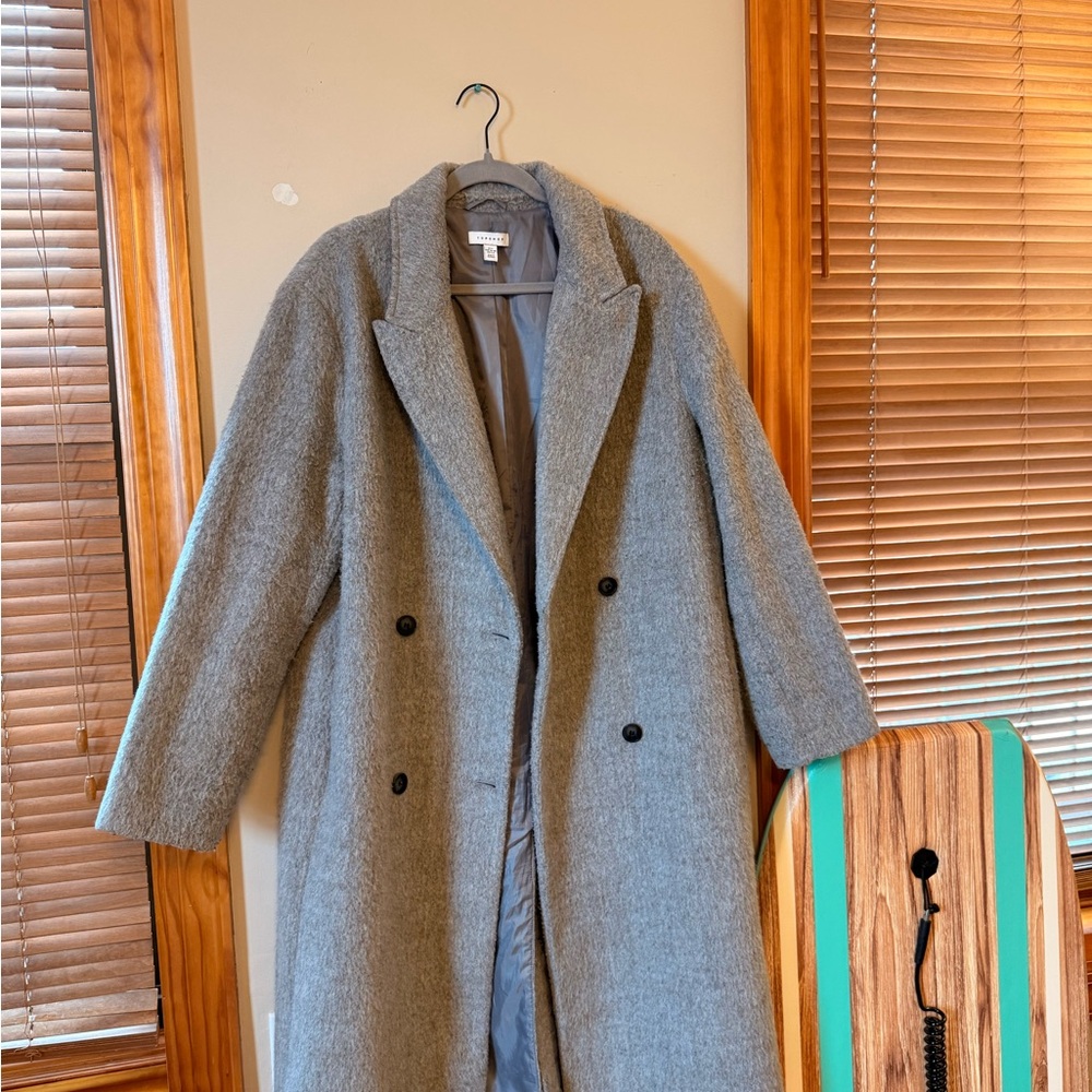 Topshop Light Gray Textured Wool-Blend Coat